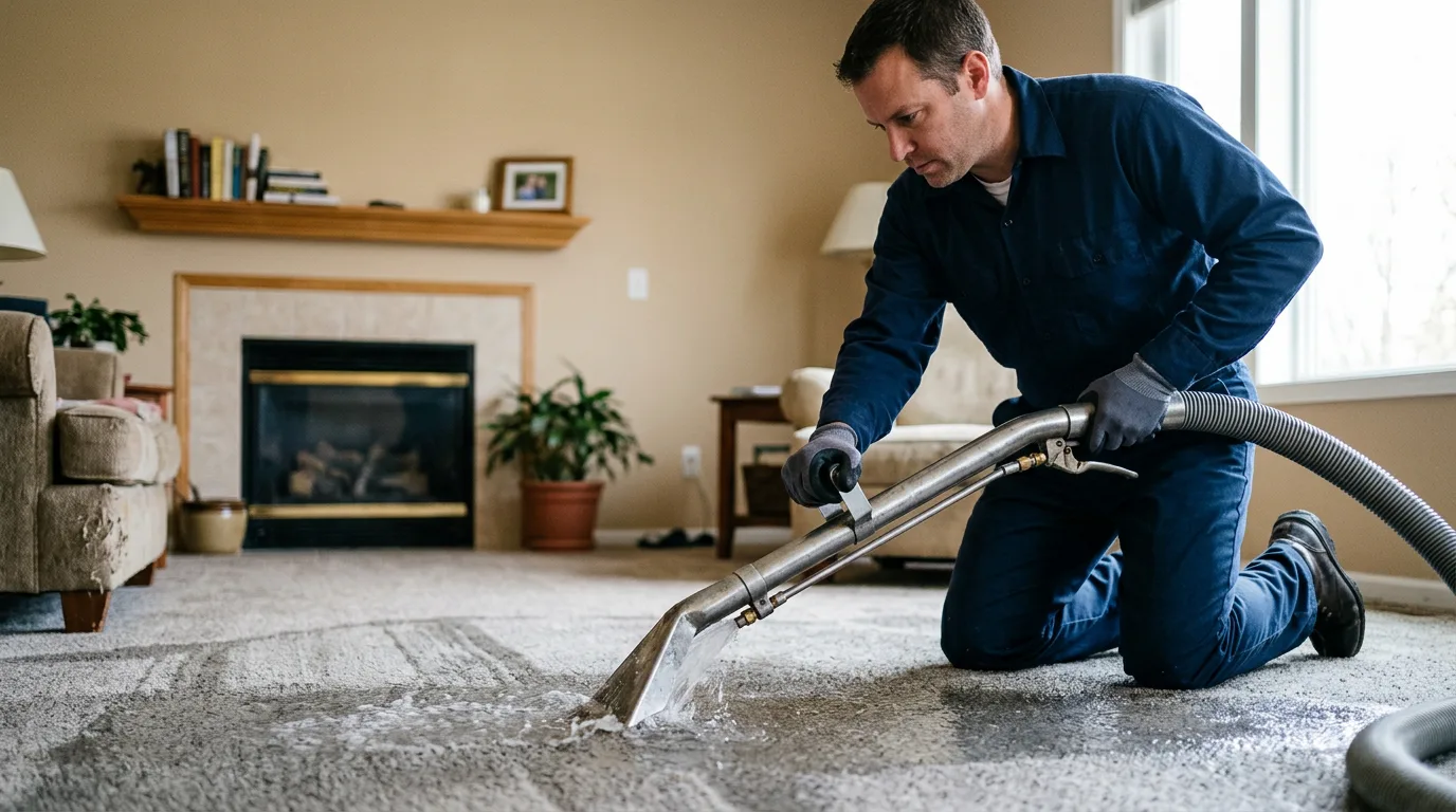 Water damage restoration technician working near Fackler, AL